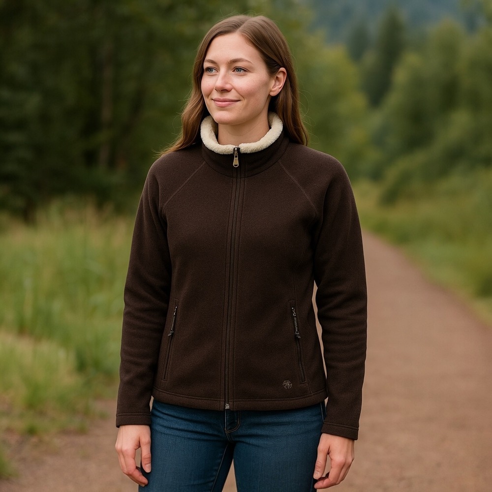 Mountain Hardwear Brown Wool Fleece Jacket Women's L Full Zip Sherpa Lined Hike